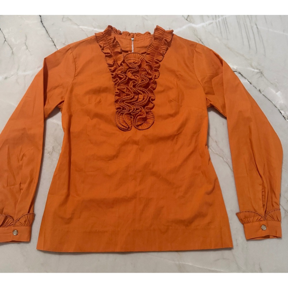 Vintage 70s H Bar C California Ranchwear Rust Tuxedo Ruffle Western Shirt Sz 32